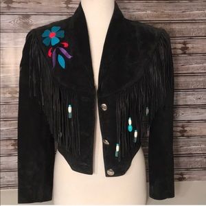 Black Suede Leather Fringe Jacket